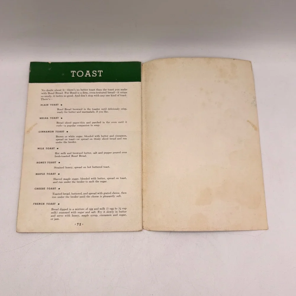 Bond Bread Cook Book Green 1935 Vintage Recipe Booklet Advertising Ephemera